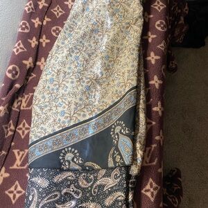 Cream and Blue Asymmetrical Maxi Pencil Skirt